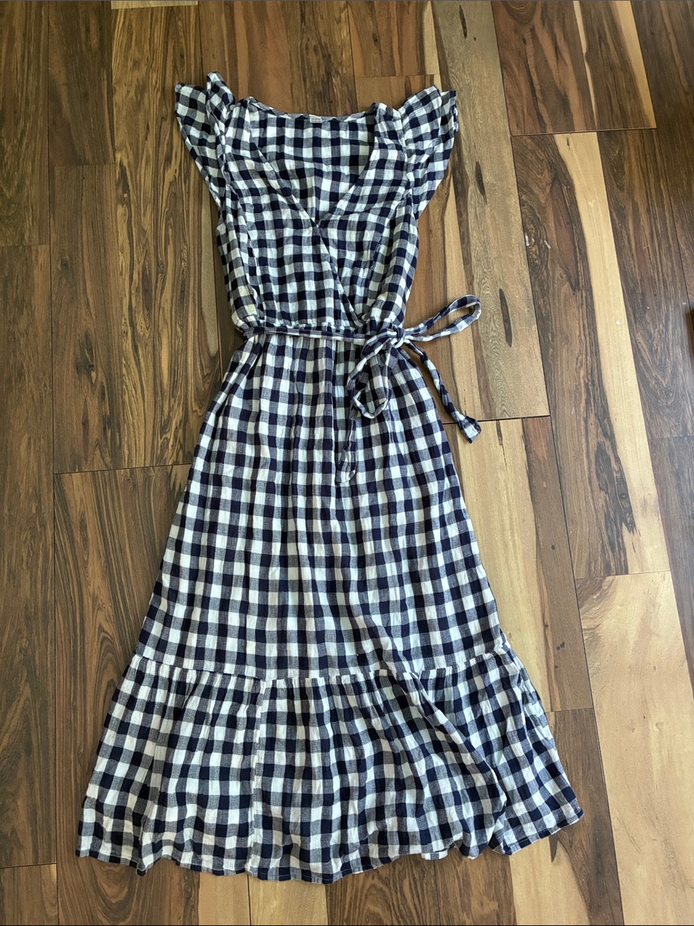 Old Navy Navy and White Gingham Dress with Tie Waist